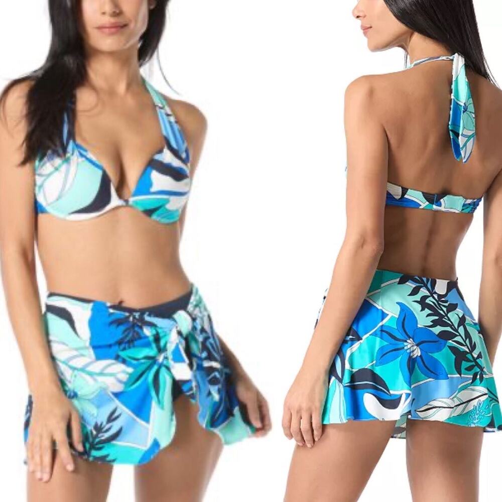 Coco Contours Cameo Halter Bikini Swim Top & Bottoms Multicolor Women's XL NWT